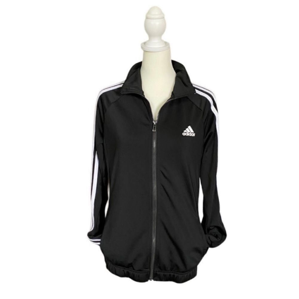Adidas Classic Zip Up Long Sleeve Track Jacket Black & White 3 Stripe Size Small